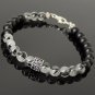 Matte Black Onyx & Rutilated Quartz Round 8mm Smooth beads adjustable stacking bracelet | STK-4559