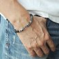 Matte Black Onyx & Rutilated Quartz Round 8mm Smooth beads adjustable stacking bracelet | STK-4559