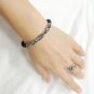 Matte Black Onyx & Rutilated Quartz Round 8mm Smooth beads adjustable stacking bracelet | STK-4559