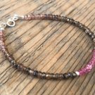 Andalusite & Pink Tourmaline Rondelle 3.5-4mm Faceted beads adjustable stacking bracelet | STK-0553