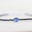 Black Spinel With Blue Sapphire Round 2-5x8mm Faceted beads adjustable stacking bracelet | STK-1378