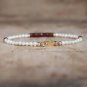 Freshwater Pearl & Garnet Round & Rondelle 3mm Smooth beads adjustable stacking bracelet | STK-2931