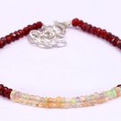 Garnet & Ethiopian Opal Rondelle 3mm Faceted & Smooth beads adjustable stacking bracelet | STK-3144