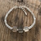 Gray Moonstone Rondelle & Cube 4-8mm Faceted & Smooth beads adjustable stacking bracelet | STK-3262
