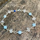 Kyanite & Aquamarine Round & Rondelle 4-4.5mm Faceted beads adjustable stacking bracelet | STK-3817