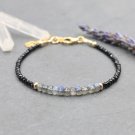 Labradorite & Black Tourmaline Rondelle 3-4mm Faceted beads adjustable stacking bracelet | STK-4023