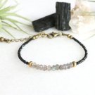 Labradorite & Black Tourmaline Rondelle 2-4mm Faceted beads adjustable stacking bracelet | STK-4024