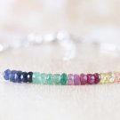Multi Sapphire, Emerald & Ruby Rondelle 3-4mm Faceted beads adjustable stacking bracelet | STK-4844