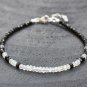Rainbow Moonstone & Black Spinel Rondelle 3mm Faceted beads adjustable stacking bracelet | STK-5251