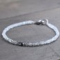 Black Rutilated Quartz & Moonstone Rondelle 3mm Smooth beads stacking bracelet | STK-1194