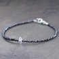 Black Spinel With Herkimer Diamond Round 2-5mm Faceted beads stacking bracelet | STK-1383
