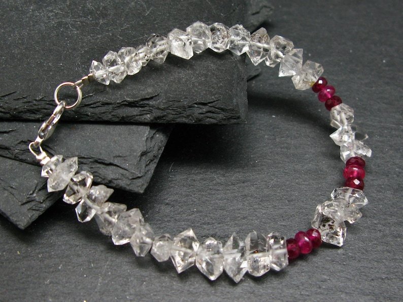 Herkimer Diamond & Ruby Rondelle & Fancy 4-7mm Faceted beads stacking bracelet | STK-3567