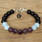 Purple Amethyst, Shungite & Moonstone Round 8mm Smooth beads stacking bracelet | STK-5154