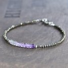 Amethyst, Labradorite & Pyrite Rondelle 2.5-3mm Faceted beads stacking bracelet | STK-0505
