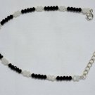 Black Onyx & Rainbow Moonstone Rondelle 3-3.5mm Faceted beads stacking bracelet | STK-1151