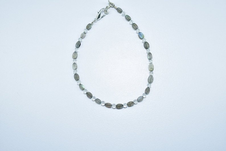 Labradorite & Clear Quartz Round & Oval 3-5x4mm Faceted beads stacking bracelet | STK-4028