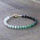 Rainbow Moonstone & Shaded Emerald Rondelle 4mm Faceted beads stacking bracelet | STK-5267
