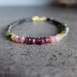 Black Spinel & Watermelon Tourmaline Button 3-4mm Smooth beads stacking bracelet | STK-1444