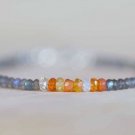 Labradorite & Mexican Fire Opal Rondelle 3-3.5mm Faceted beads stacking bracelet | STK-4092