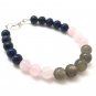 Labradorite, Rose Quartz & Lapis Lazuli Round 8mm Smooth beads stacking bracelet | STK-4125