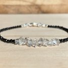 Black Tourmaline & Herkimer Diamond Mix 2.5-5x8mm Faceted beads stacking bracelet | STK-1488