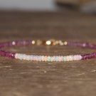 Ethiopian Opal & Red Quartz Rondelle 3mm Faceted & Smooth beads stacking bracelet | STK-2760