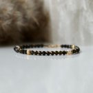 Gold Sheen Obsidian & Fresh Water Pearl Round 3mm Faceted beads stacking bracelet | STK-3226