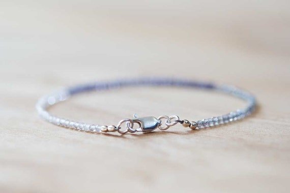Iolite, Rainbow Moonstone & Labradorite Round 2mm Faceted beads stacking bracelet | STK-3770