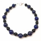 Black Obsidian, Hematite & Lapis Lazuli Round 6-8mm Smooth beads stacking bracelet | STK-1084
