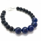 Black Obsidian, Hematite & Lapis Lazuli Round 6-8mm Smooth beads stacking bracelet | STK-1085