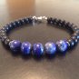 Black Obsidian, Hematite & Lapis Lazuli Round 6-8mm Smooth beads stacking bracelet | STK-1085