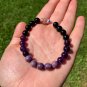 Black Tourmaline, Amethyst, & Charoite Round 8-10mm Smooth beads stacking bracelet | STK-1493