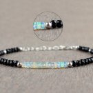 Ethiopian Opal & Black Spinel Round & Rondelle 4mm Faceted beads stacking bracelet | STK-2737