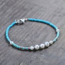 Freshwater Pearl & Turquoise Round & Rondelle 2-4mm Smooth beads stacking bracelet | STK-2938