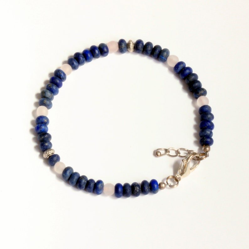 Lapis Lazuli & Rose Quartz Round & Rondelle 4-4.5mm Smooth beads stacking bracelet | STK-4330