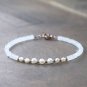 Rainbow Moonstone & Freshwater Pearl Rondelle 3-4mm Faceted beads stacking bracelet | STK-5256