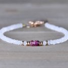 Rainbow Moonstone & Pink Tourmaline Rondelle 3-3.5mm Faceted beads stacking bracelet | STK-5297