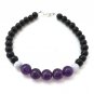 Amethyst, Black Obsidian & Blue Lace Agate Round 6-8mm Smooth beads stacking bracelet | STK-0491