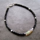 Ethiopian Opal & Black Spinel Rondelle 3-4mm Faceted & Smooth beads stacking bracelet | STK-2736