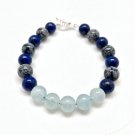 Lapis Lazuli, Aquamarine & Snowflake Obsidian Round 8mm Smooth beads stacking bracelet | STK-4349