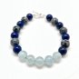 Lapis Lazuli, Aquamarine & Snowflake Obsidian Round 8mm Smooth beads stacking bracelet | STK-4349