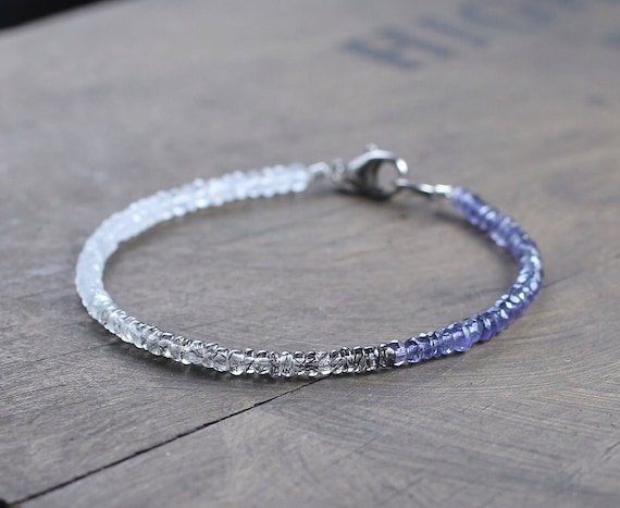 Black Rutilated Quartz, Moonstone & Iolite Rondelle 3-3.5mm Mix beads stacking bracelet | STK-1196