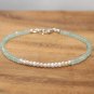 Freshwater Pearl & Aqua Chalcedony Rondelle 3mm Smooth & Faceted beads stacking bracelet | STK-2924