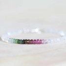 Rainbow Moonstone & Watermelon Tourmaline Rondelle 3-4mm Faceted beads stacking bracelet | STK-5272