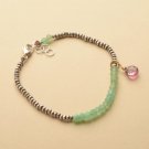 Green Opal With Pink Tourmaline Rondelle & Pear 3.5-8x8mm Faceted beads bracelet | STK-3414