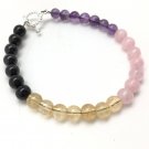 Amethyst, Rose Quartz, Citrine & Black Tourmaline Round 6mm Smooth beads bracelet | STK-0522