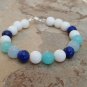 Aquamarine, Lapis Lazuli, Amazonite & White Agate Round 8mm Smooth beads bracelet | STK-0925