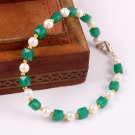 Green Onyx & Fresh Water Pearl Round & Cube 4-6mm Smooth & Faceted beads bracelet | STK-3389
