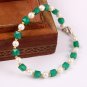 Green Onyx & Fresh Water Pearl Round & Cube 4-6mm Smooth & Faceted beads bracelet | STK-3389