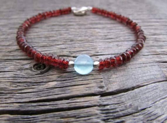 Garnet With Blue Chalcedony Rondelle & Round 3-6mm Faceted & Smooth beads bracelet | STK-3175